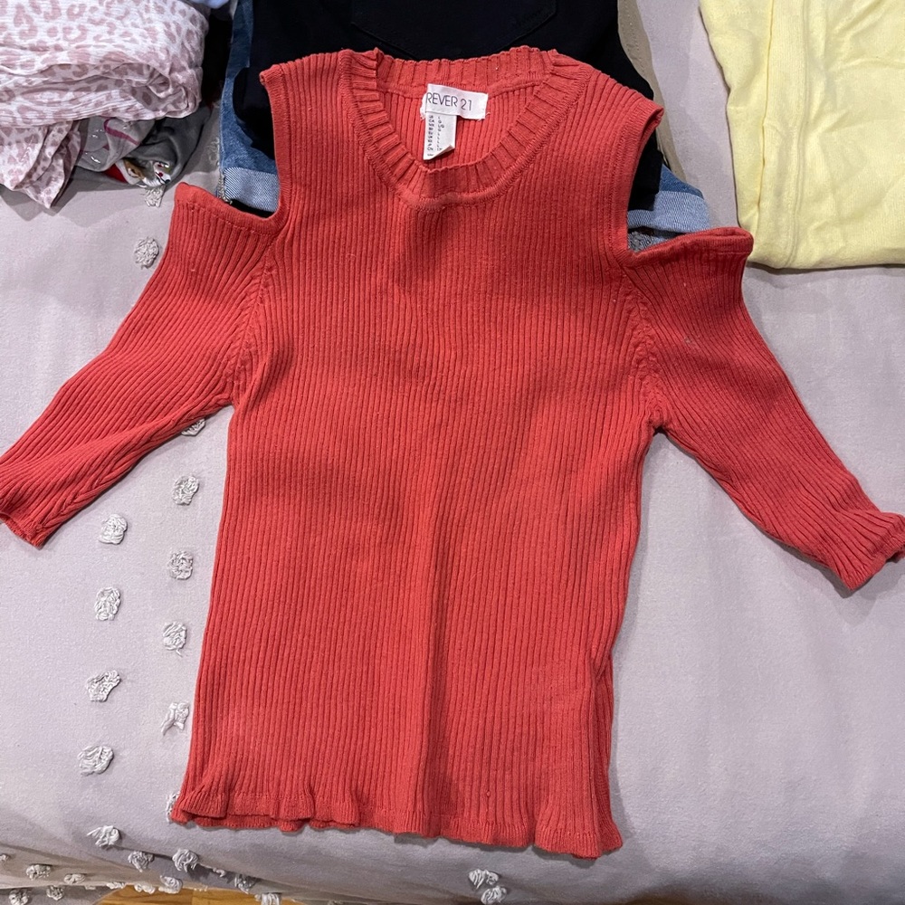 burnt orange cold shoulder top